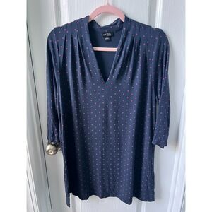 J Jill Wearever Collection Womens Top Navy Blue Pink Polka Dot Tunic Size S